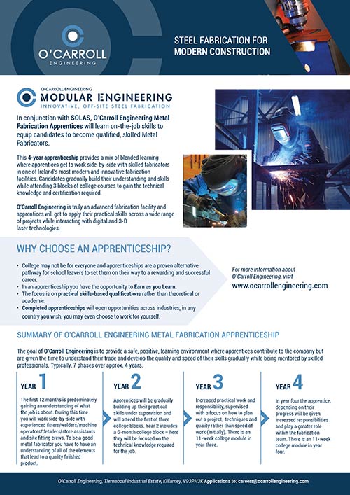 O'Carroll Engineering Metal Fabrication Apprentices brochure image
